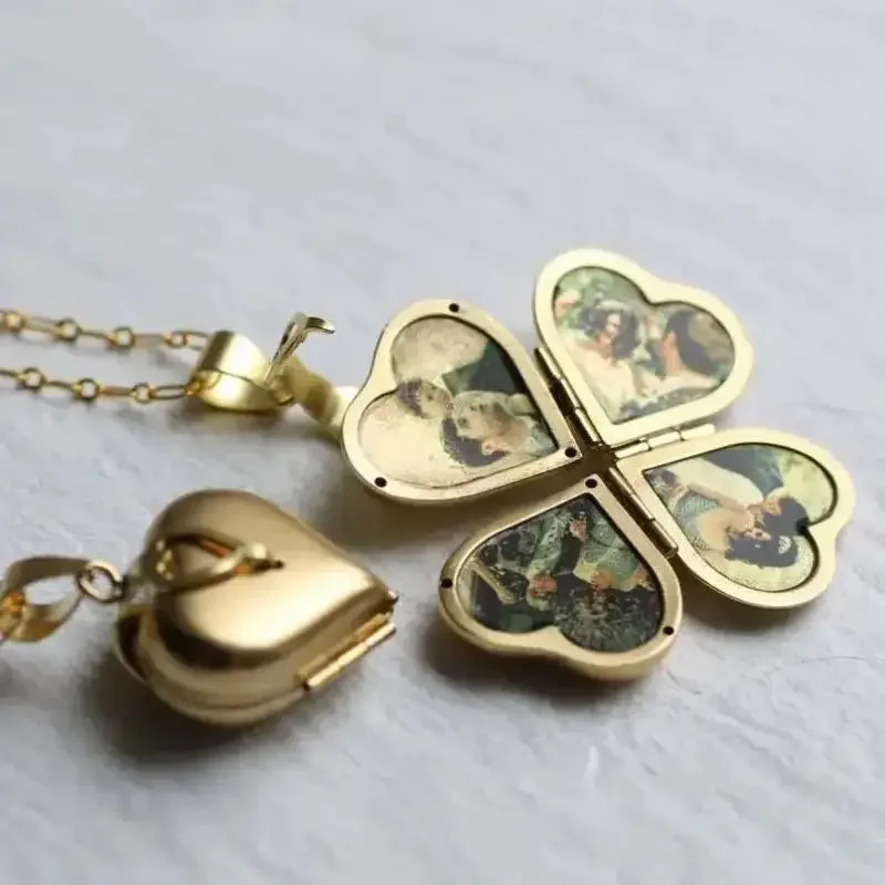 Heart Locket Necklace Photo - Vintage Necklace Folding Multi-layer Heart Family