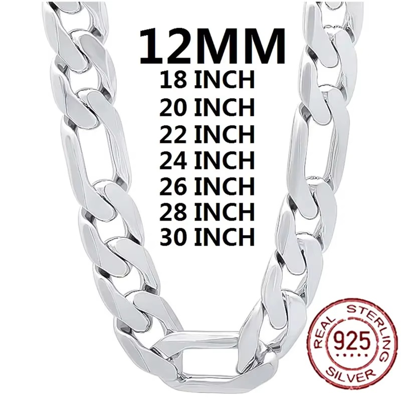 925 Sterling Silver Necklace F - Cuban Link Chain 12Mm review and price