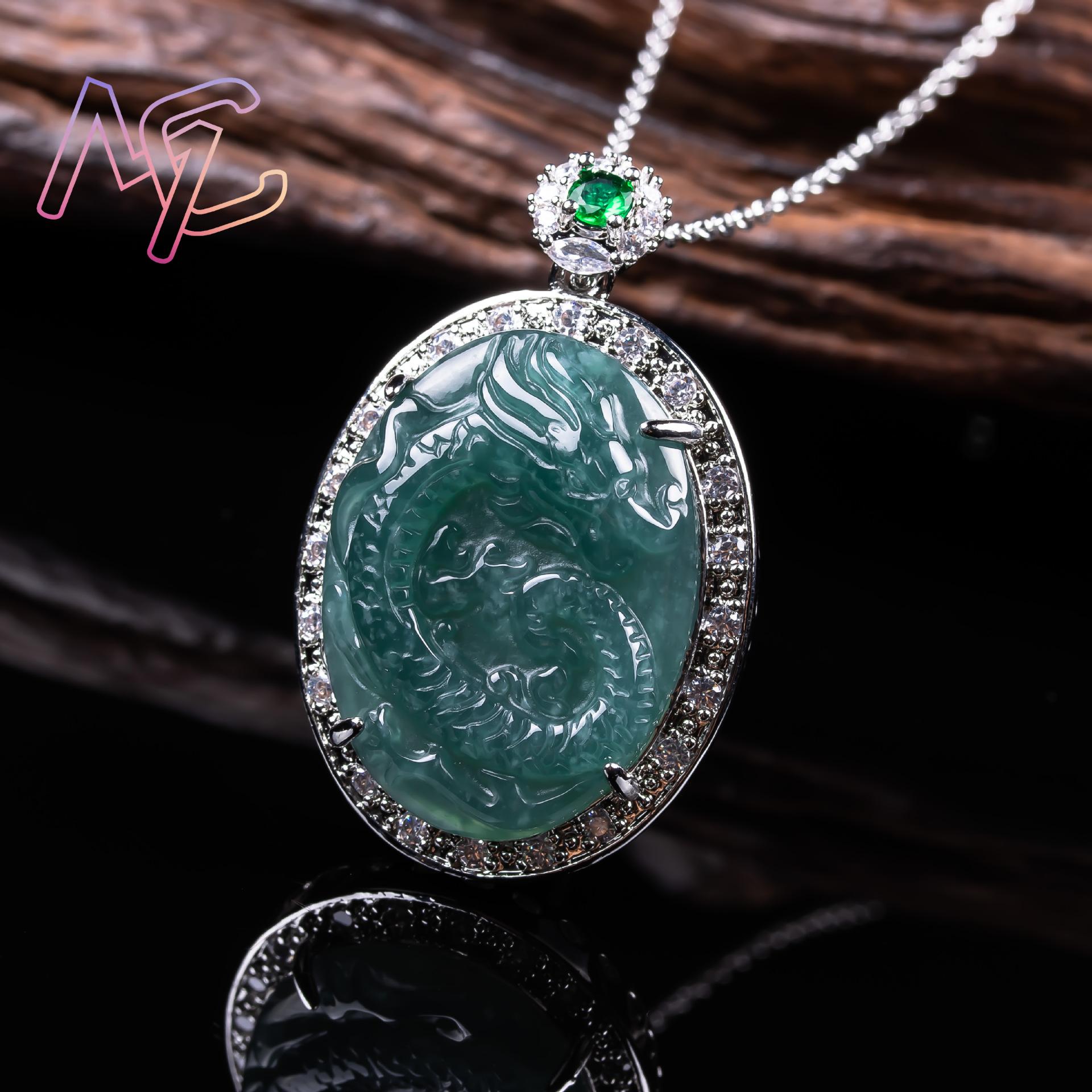 Myanmar Jadeite Dragon Pendant - 925 Sterling Silver Chain Necklace Men review and price