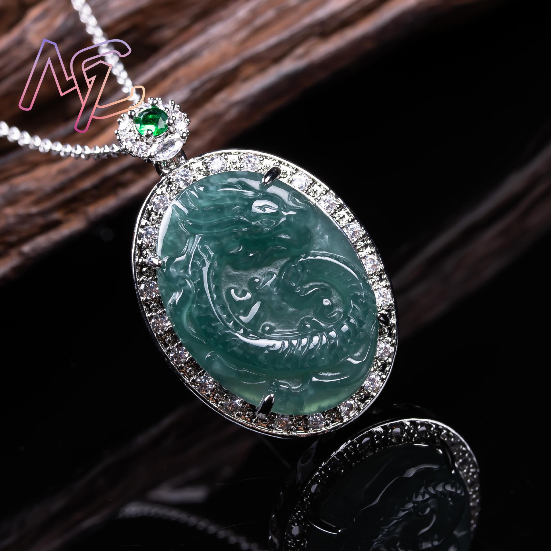 Myanmar Jadeite Dragon Pendant - 925 Sterling Silver Chain Necklace Men review and price